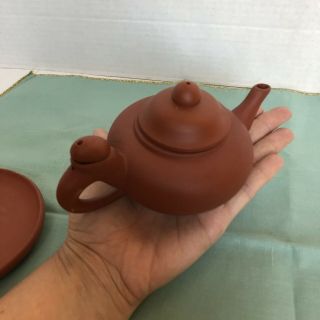 Vintage Small Chinese Yixing Zisha Clay Teapot And Saucer 200ml 3” Tall