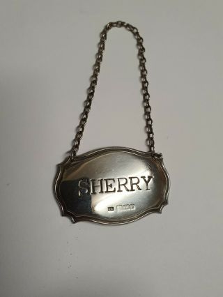 Vintage Hallmarked Sterling Silver Sherry Bottle / Decanter Label – 1986