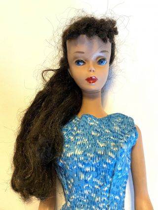 1960 No.  3 Ponytail Barbie Doll Rare Blue Eyeliner Red Nail Polish