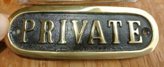 Small Solid Brass Signs " Private " Screw Door Cast Heavy Old Style 11.  5 Cm B