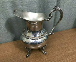 Antique Sheridan Silver On Copper Water Pitcher W/footed Bottom & Ice Lip 9 "