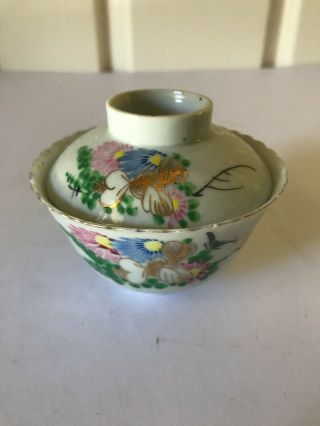 Antique Chinese Famille Rose Porcelain Hand Painted Tea Cup/gaiwan With Lid