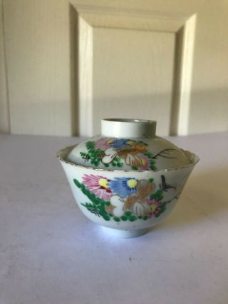 Antique Chinese Famille Rose Porcelain Hand Painted Tea Cup/Gaiwan with Lid 2