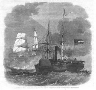 American Civil War Destruction Of A Federal Merchantman - Antique Print 1861