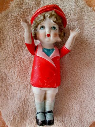 Pretty 7 " Antique All Bisque Doll Molded Hair Clothes Jointed Arms Japan Vintage
