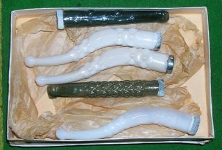 5 Rare Fancy Antique Glass Cigarette Cheroot Holders,  Army & Navy Box