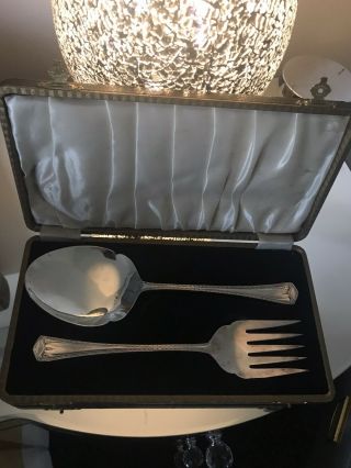 Vintage Silver Plated Serving Fork And Spoon Boxed