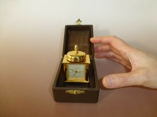 Rare Vintage Mechnical Wind Up Swiss Gilt Miniature Travel Alarm Clock In Case