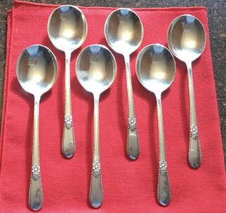 Set Of 6 1847 Rogers Bros Adoration Silver Plate 7” Round Bowl Soup Spoon