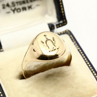 Rare Antique Solid 18ct Gold Scottish Johnstone Clan Family Signet Seal Ring 18k