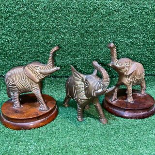 Vintage Antique Brass Plated Cast Iron Elephant Figurine Bookends Paperweight