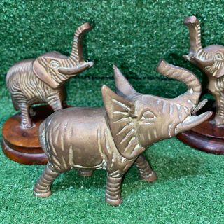 Vintage Antique Brass Plated Cast Iron Elephant Figurine Bookends Paperweight 2
