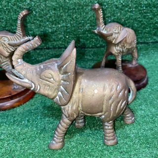 Vintage Antique Brass Plated Cast Iron Elephant Figurine Bookends Paperweight 3