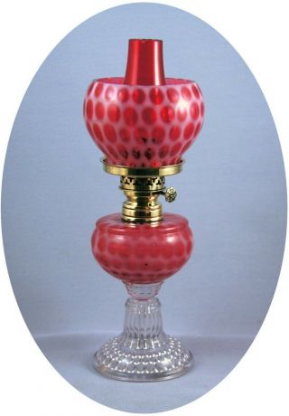 Rare Antique Hobbs Opalescent Cranberry Thousand Eyes Miniature Oil Lamp,  S1 - 510
