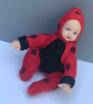 1:12 Vintage Dollhouse Miniature Doll Baby In Halloween Ladybug Costume