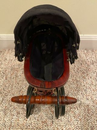 Vintage Antique Victorian Baby Doll Buggy Stroller Carriage Metal/Wood 2