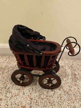 Vintage Antique Victorian Baby Doll Buggy Stroller Carriage Metal/Wood 3
