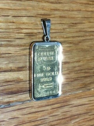 5 Gram Fine Gold 999.  9 Credit Suisse Gold Bar Piece - Chain Loop,  Rare Sn 577950