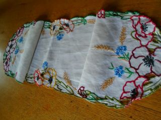 Vintage Hand Embroidered Irish Linen Table Runner -