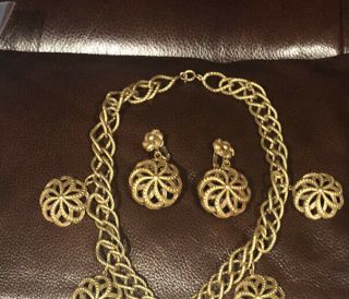 VERY RARE Vintage Signed Joseff Of Hollywood spiral Charm necklace/earrings 6