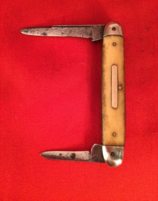 Vintage Buck cutlery bone pocket knife early rare old antique knife. 3