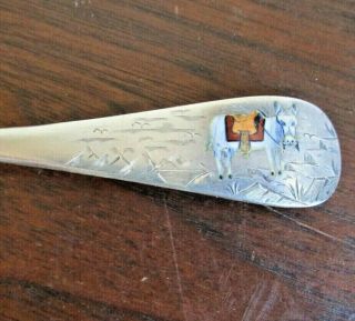 Vintage Sterling Silver Enameled White Donkey Pasadena Ca Souvenir Spoon,  5 1/4 "