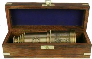 Marine Telescope Nautical Antique Solid Brass Pirate Spyglass 20 " Wooden Box