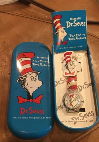Vintage 1997 Authentic Dr.  Seuss Tick Tocking Time Tickers Watch Cat In The Hat