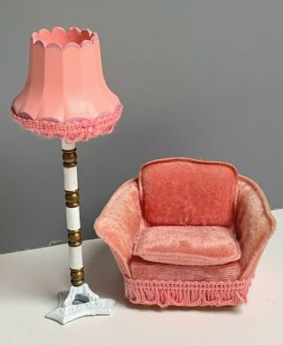 Lundby Vtg Dollhouse Miniature Living Room Furniture Pink Armchair Floor Lamp