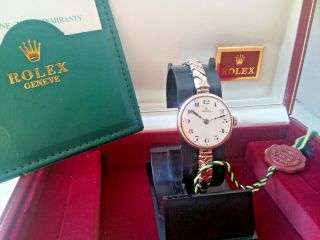 Stunning Rare Ladies 1927 Solid 9k Gold Large Dial Rolex Watch & Authentic Box