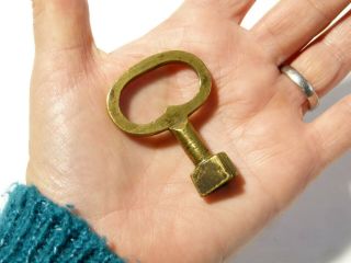 Antique Large Solid Brass Clock Or Barrel Tap Key With Arrowhead / Triangle Hole