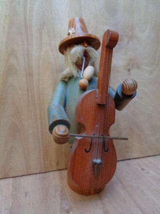 Vintage German Smoker Incense Burner Erzgebirge Upright Bass Cello Player Gdr