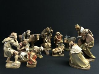 Rare 14 Pc 7” Leo Prinoth/lepi Wood Carved Nativity Set - Anri Style Italy
