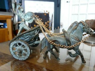 Vintage Old Antique Style Roman Chariot & Horses Gladiator With No Spear Like In