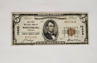 1929 $5 The First National Bank Of Whitesburg Kentucky Ky Ch 10433 Very Rare