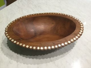 Papua Guinea Carved Wooden Bowl Trobriand Islands Mother Of Pearl