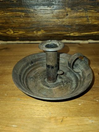 Antique Tin Push Up Candle Holder Primitive Chamber Candlestick Colonial Aafa