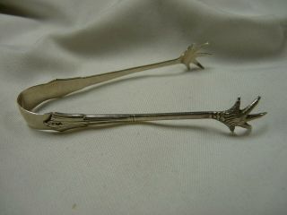 Vintage Claw Sugar Tongs Solid Silver Hallmarked Letter 