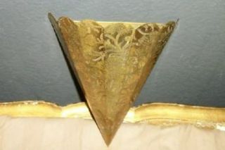 Victorian Art Deco Era Etched Floral Brass Wall Pocket Vase Chic Cottage Shabby