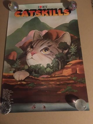 Rare Milton Glaser Cat In The Catskills Vintage Art Poster I Love Ny York