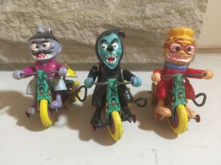 Vintage Marx Nutty Mad Tricycle Tin Wind Up Toy Set Monster Witch - Very Rare -