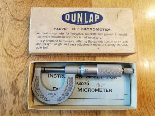 Dunlap Micrometer 4079 Vintage Antique & Instructions Sears Roebuck Co.