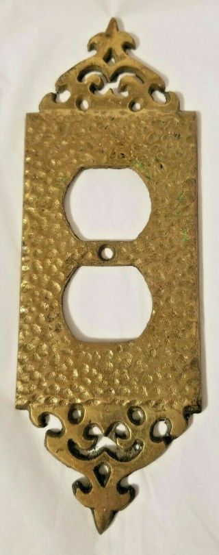 Vintage Wilton Ornate Hammered Brass Electrical Outlet Cover Plate