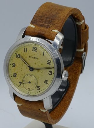 V.  Rare Oversize 38 Mm Vintage Military Steel Eterna Cal.  852 With Radium Dial