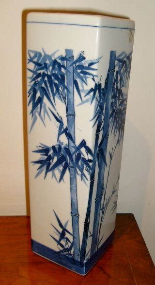 Vintage Chinese Blue And White Vase,  11.  5 " Tall,  4 - Sided,  Bamboo Artwork,  Marked