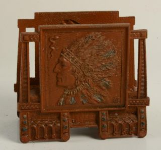 Rare Antique Cold Painted Metal Judd Co Indian Chief Head Letter Rack Stand