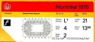 Rare/nice 1976 Montreal Olympics - Volleyball Ticket Stub