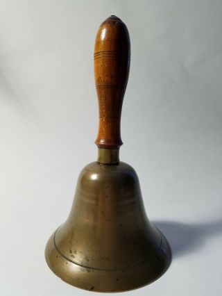 Antique Brass School Bell W Wood Handle - Teacher Gift