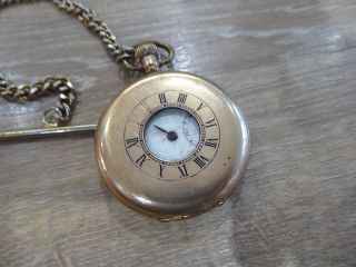 Quality Antique Gold Plated Half Hunter Pocket Watch With Chain