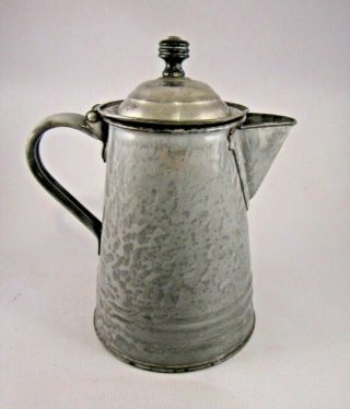 Antique Mini Speckled Gray Graniteware Enamelware Coffee Pot 6 1/4 " Tall Cute